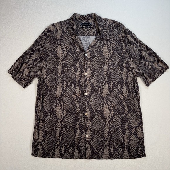 AllSaints Other - AllSaints Rattle Shirt Men's L Brown Snake Skin Relaxed Fit Viscose Loop Collar
